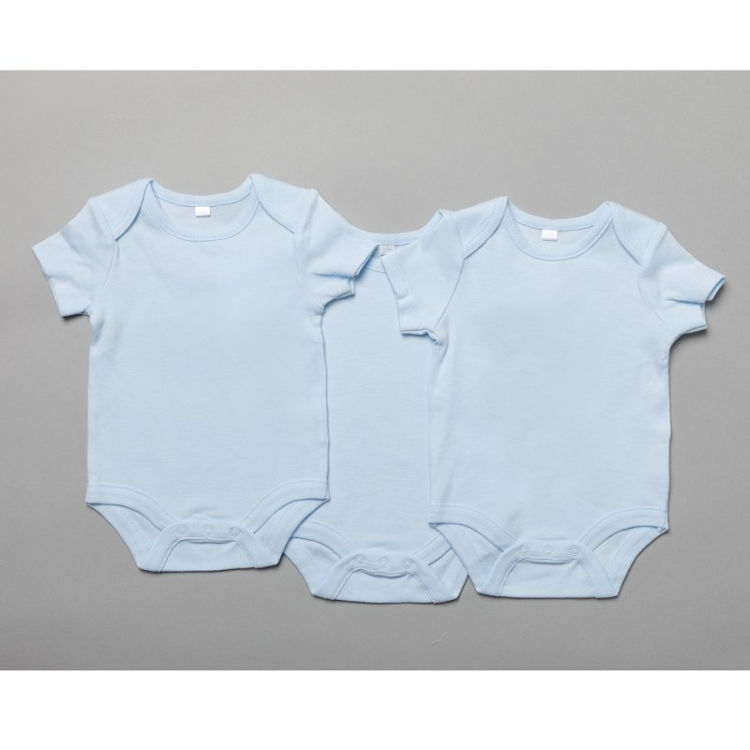 Picture of T20800: BABY PLAIN SKY 3 PACK SHORT SLEEVE BODYSUITS (0-12 M